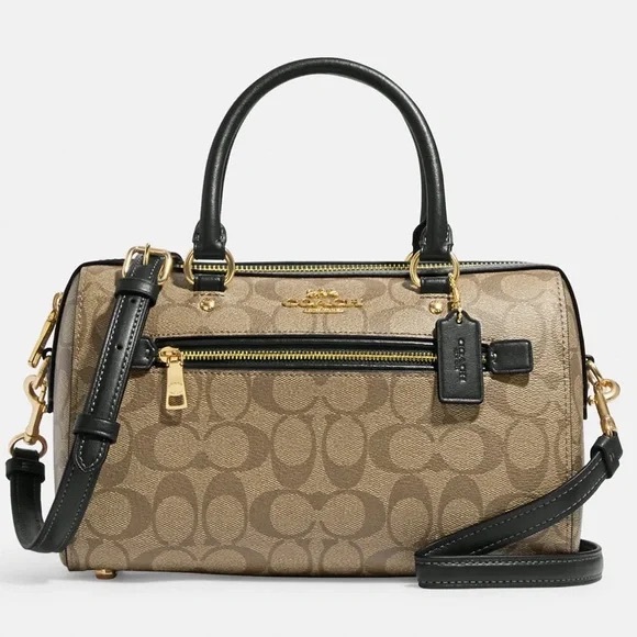Coach Handbags - Coach Signature Rowan Satchel Khaki Green Crossbody Bag Gold Hardware